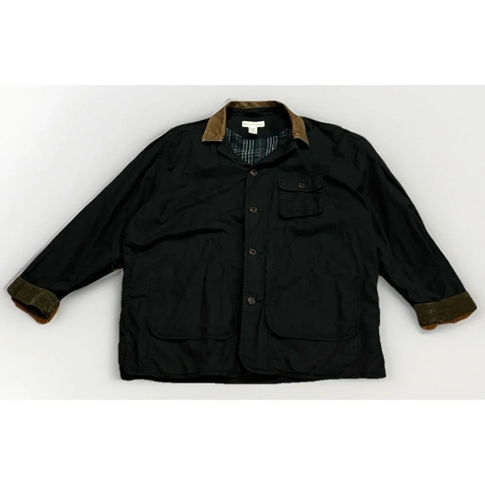 Vintage Banana Republic Safari Field Jacket Barn Chore Coat L Leather Collar